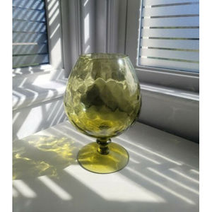 Empoli Italian Vintage Green Diamond Optic Glass Brandy Snifter Avocado MCM